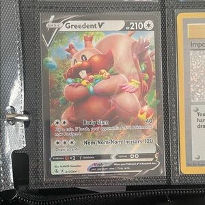 Pokemon Greedent V Trading Card - Pink and Green